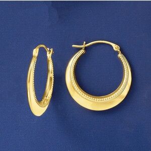 Ross-Simons 14kt Yellow Gold Beaded and Polished Hoop Earrings